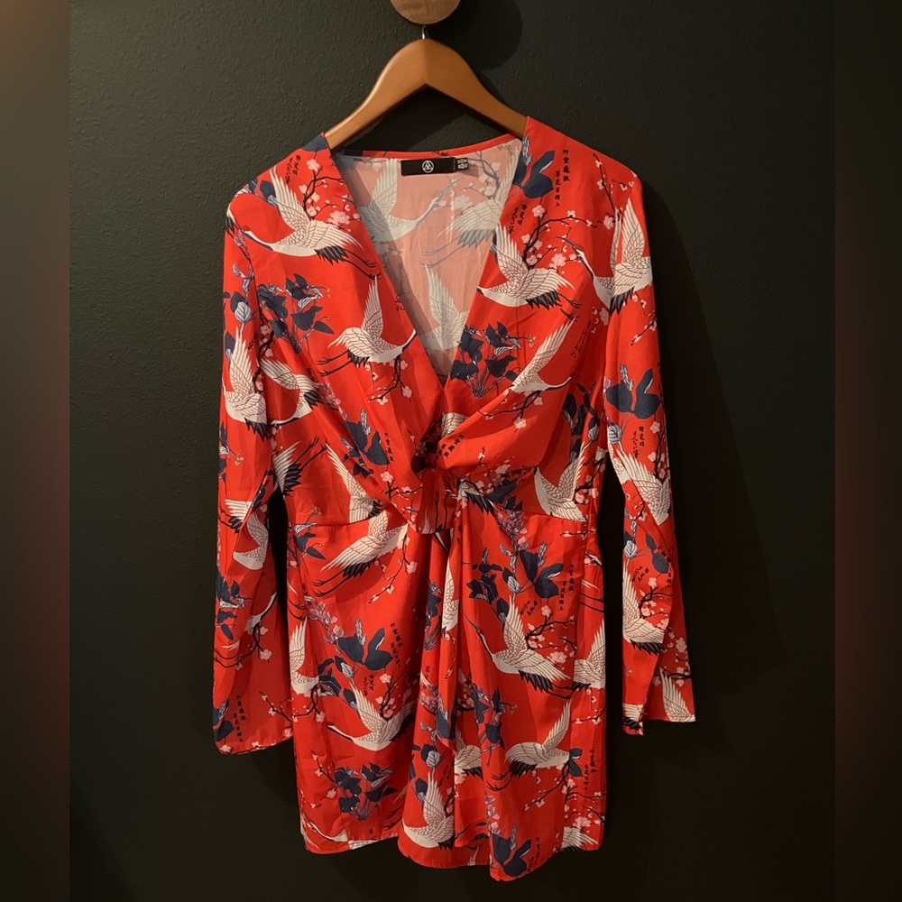 SOLD! Nordstrom • Crane Pattern Twist Front Dress